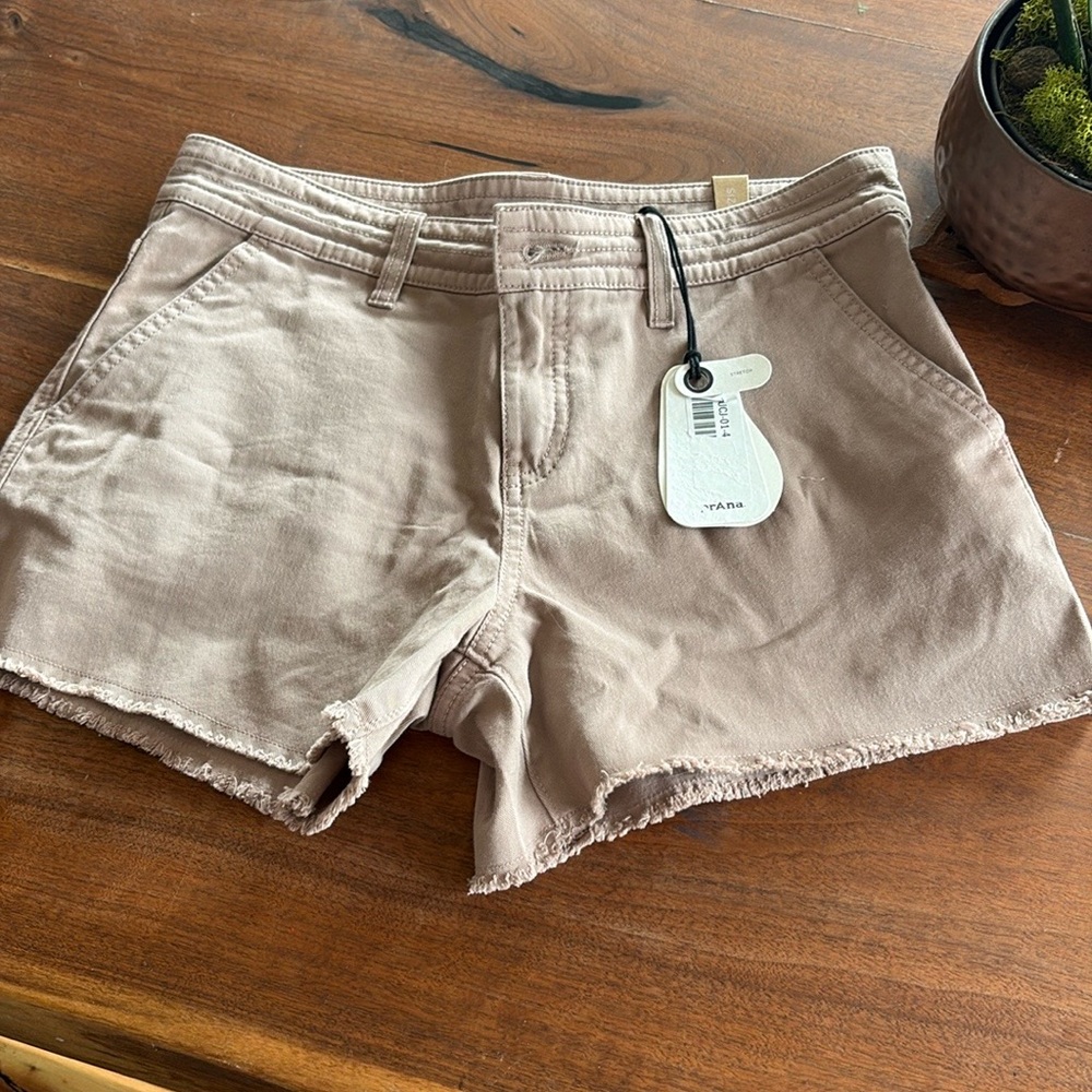 Prana Women's Frayed Hem Jean Shorts - Light Tan - Picture 4 of 4